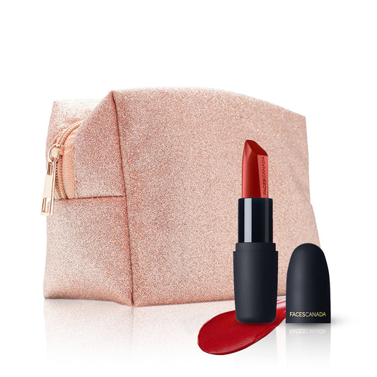 Party Pouch + Matte Lipstick Jungle Red